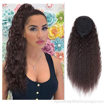 Vigorous 22" Long Curly Wavy Ponytail Extension Synthetic Clip in Drawstring Ponytail Extension Natural Ponytail Hairpiece